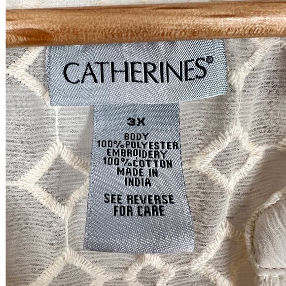 CATHERINES Womens 3X Beige Embroidered Diamond Sheer Sleeveless Coastal Tank Top - Picture 4 of 8